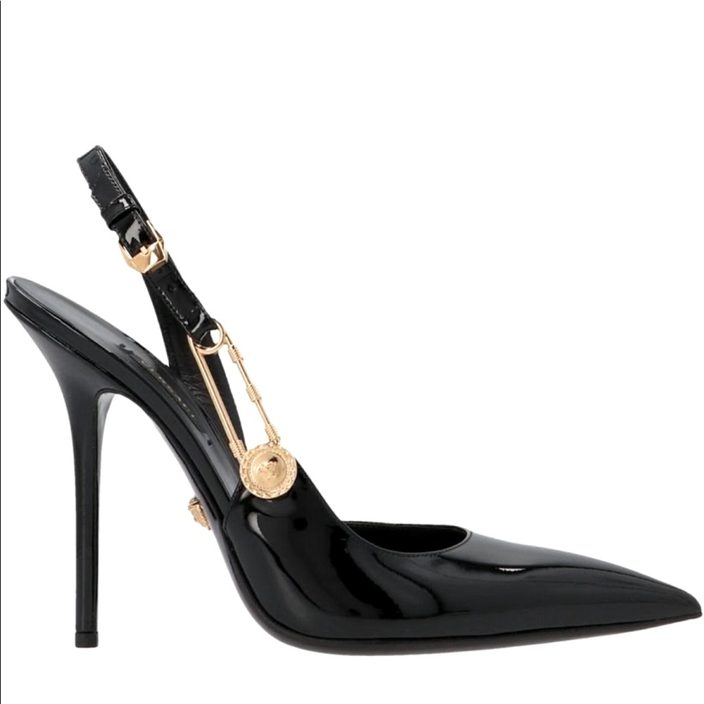 Versace safety-pin sling back pumps